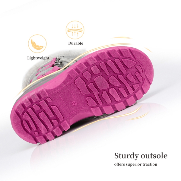 Girls and Boys Fur Lined Winter Snow Boots - GREY FUCHSIA - 2